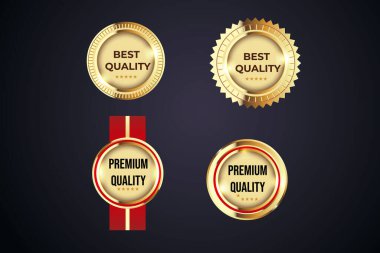 Vector gold badges seal quality labels. sale medal badge premium stamp