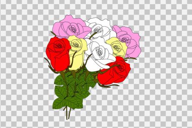 Vector pink  rose realistic transparent set with red flowers isolated