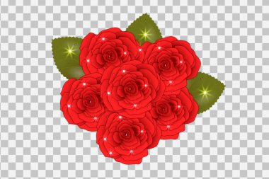 Vector rose realistic transparent set with red flowers isolated
