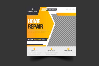 Modern house renovation service web banner vector for online marketing home repair business social media post design