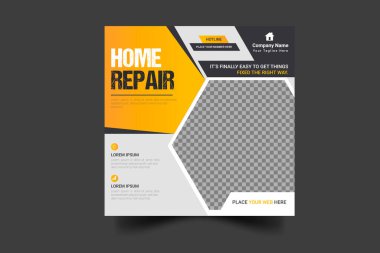 Modern house renovation service web banner vector for online marketing home repair business social media post design