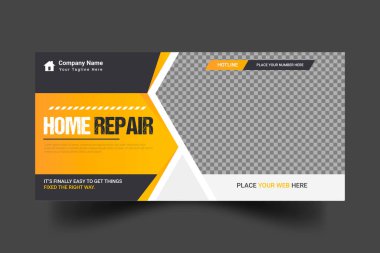 Modern house renovation service web banner vector for online marketing home repair business social media post design