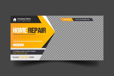 Modern house renovation service web banner vector for online marketing home repair business social media post design