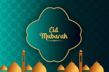 vector realistic eid mubarak background with candles and mosque