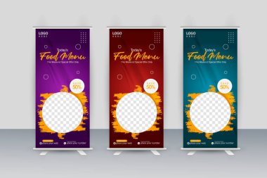 Restoranların rulo pankartları ve modern tasarım gıda afişleri için vektör gıda afişi tasarımı şablonları