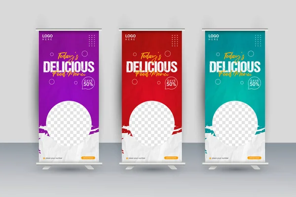 Vector Food Banner Designvorlagen Für Rollup Banner Restaurants Und Moderne — Stockvektor