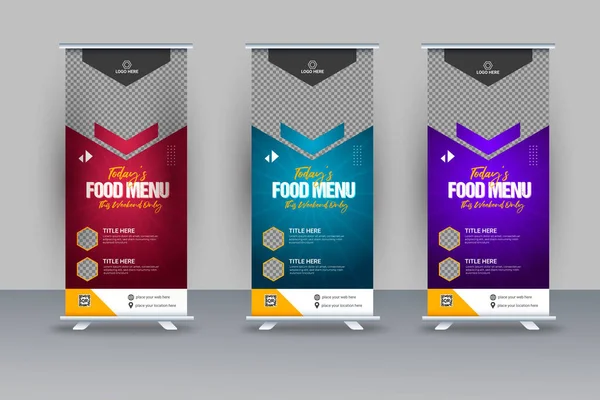 Vector Food Banner Design Templates Restaurants Rollup Banners Modern Design — Stock Vector