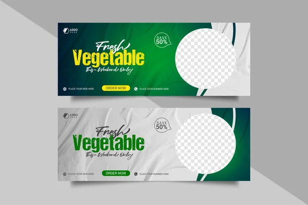 Banner Web Verduras Frescas Comestibles Plantilla Diseño Post Redes Sociales — Vector de stock
