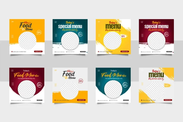 Paquete Diseño Posterior Banner Medios Sociales Promoción Medios Sociales Alimentos — Vector de stock