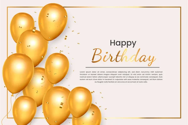 Happy Birthday Horizontal Illustration Realistic Golden Air Balloon White Background - Stok Vektor