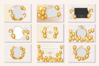 Doğumgünü çerçevesi altın konfeti ile Gerçekçi altın balon seti 