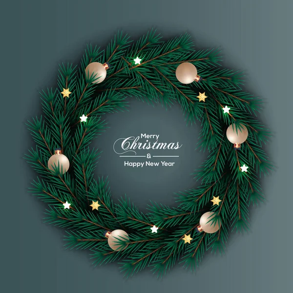 Joyeux Noël Couronne Noël Modèle Carte Vacances Avec Boule Noël — Image vectorielle