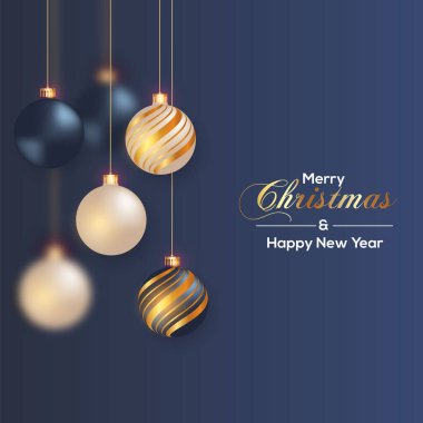 Karanlık arkaplan resimli gerçekçi Noel balosu öğeleri ve Noel bayramı dilek kartı şablonu