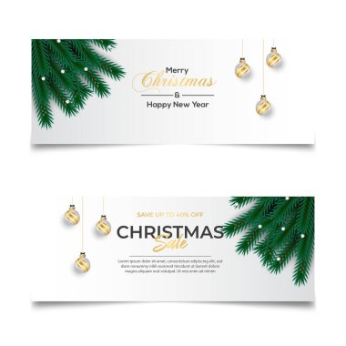 Çam dalı Noel balosu yıldızı ve tebrik kartları, posterler, web sitesi başlıkları için hediye kutusu kullanımlı Mutlu Noeller afişi tasarımı