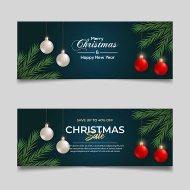 Çam dalı Noel balosu yıldızı ve tebrik kartları, posterler, web sitesi başlıkları için hediye kutusu kullanımlı Mutlu Noeller afişi tasarımı