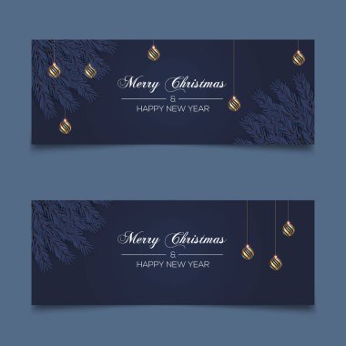 Çam dalı Noel balosu yıldızı ve tebrik kartları, posterler, web sitesi başlıkları için hediye kutusu kullanımlı Mutlu Noeller afişi tasarımı