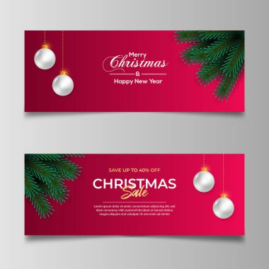 Çam dalı Noel balosu yıldızı ve tebrik kartları, posterler, web sitesi başlıkları için hediye kutusu kullanımlı Mutlu Noeller afişi tasarımı