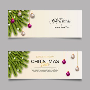 Çam dalı Noel balosu yıldızı ve tebrik kartları, posterler, web sitesi başlıkları için hediye kutusu kullanımlı Mutlu Noeller afişi tasarımı