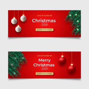 Çam dalı Noel balosu yıldızı ve tebrik kartları, posterler, web sitesi başlıkları için hediye kutusu kullanımlı Mutlu Noeller afişi tasarımı