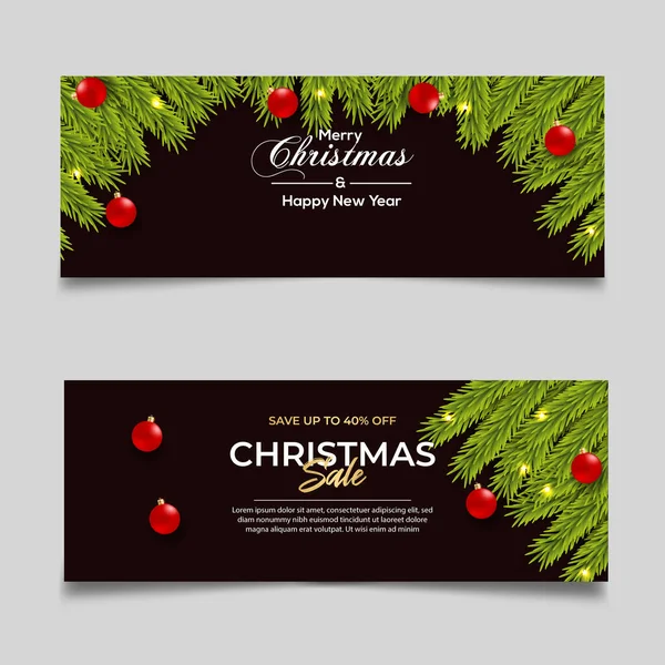 Καλά Χριστούγεννα Banner Πρότυπο Σχεδιασμό Πεύκο Υποκατάστημα Χριστούγεννα Μπάλα Αστέρι — Διανυσματικό Αρχείο