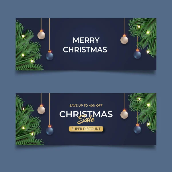 Merry Christmas Banner Template Design Pine Branch Christmas Ball Star — Stock Vector
