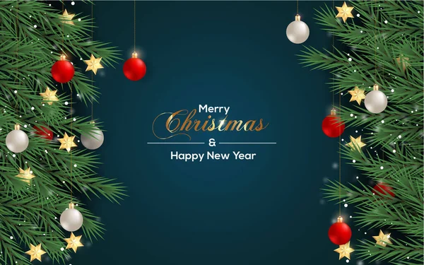 Weihnachten Hintergrund Design Mit Tannenzweig Weihnachtskugel Und Weihnachtsstern — Stockvektor