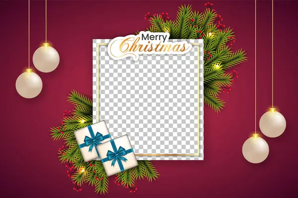 stock vector  Christmas photo frame and Christmas frame  with pine branch Christmas ball and star