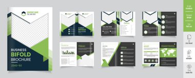 Business bifold broşür tasarım şablonu, Modern bifold broşür tasarım sergisi profesyonel yerleşim