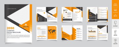 12 sayfalık kurumsal broşür düzenlenebilir şablon düzeni, Şirket profili tasarımı sarı ve siyah renk kombinasyonu