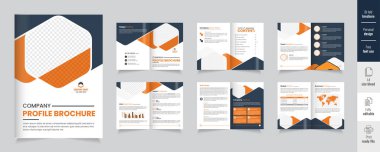 Şirket profil broşürü tasarımı, modern düzen, çeşitli bölümler ve grafikler sergileniyor. Profesyonel ve yaratıcı tasarım unsurlarının yer aldığı zarif çift katlı iş yerleri broşürü