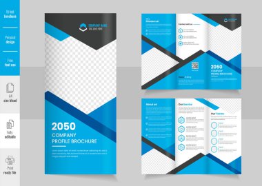 Business Trifold Broşür ve Broşür Şablonu, Profesyonel Üçlü Uçuş Tasarımı, Yaratıcı ve Profesyonel Üçlü Katlama Broşürü Tasarımı.