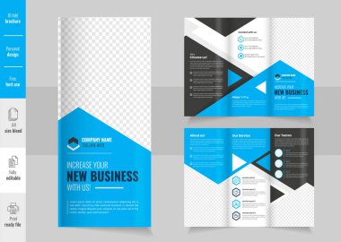 Business Trifold Broşür ve Broşür Şablonu, Profesyonel Üçlü Uçuş Tasarımı, Yaratıcı ve Profesyonel Üçlü Katlama Broşürü Tasarımı.