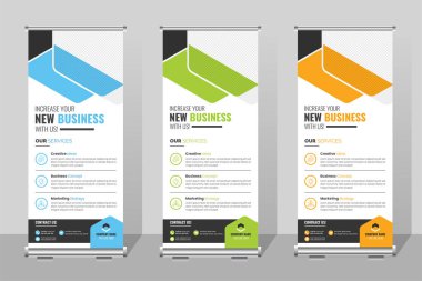 Profesyonel Şirket Banner Standee Şablonu, Business Roll Up Banner. Sunum için kurumsal arkaplanı katla