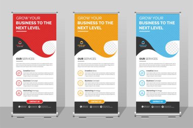 Profesyonel Şirket Banner Standee Şablonu, Business Roll Up Banner. Sunum için kurumsal arkaplanı katla