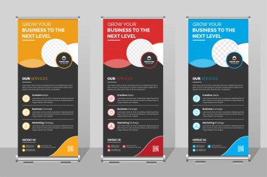 Profesyonel Şirket Banner Standee Şablonu, Business Roll Up Banner. Sunum için kurumsal arkaplanı katla