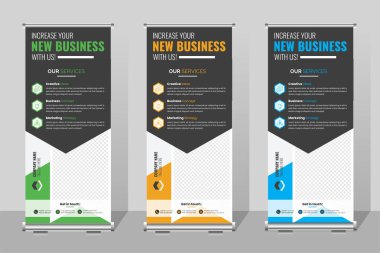 Modern kurumsal renkli bayrak, Profesyonel Modern kurumsal renkli stand-up pankart tasarım şablonu