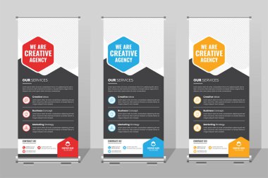 Modern kurumsal renkli stand-up pankartı tasarım şablonu, Business Roll Up Banner. Sunum için kurumsal arkaplanı katla