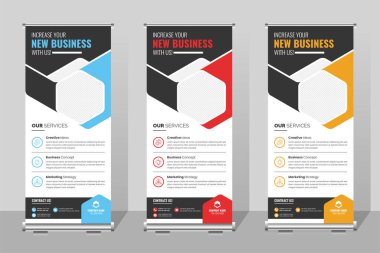 Modern kurumsal renkli stand-up pankartı tasarım şablonu, Business Roll Up Banner. Sunum için kurumsal arkaplanı katla