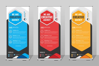 Modern kurumsal renkli stand-up pankartı, rulo-up pankartı şablon tasarım düzeni. soyut arkaplan, dikey, x pankartı, ekran, dikdörtgen boyutu