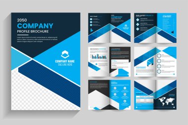 Profesyonel mavi şirket çift katlı iş broşürü tasarım şablonu A4 biçiminde