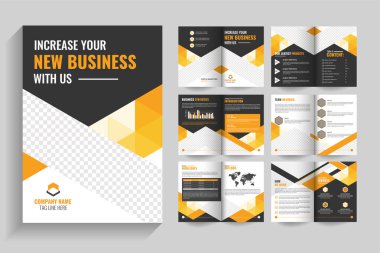 İşiniz için sarı çift katlı broşür şürü, 12 sayfalık Modern ve Yaratıcı İş Broşürü