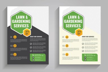 Çim biçme makinesi bahçe düzenlemesi broşürü kaplama şablonu. Bahçe ve bahçe işleri ya da peyzaj servis broşürü