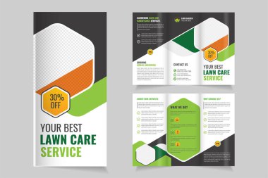  Bahçe Bakımı Broşür Şablonu, Bahçe Düzenleme veya Bahçe Katlama Broşürü Tasarımı, Çim biçme Bahçesi veya Tarım Hizmetleri Tasarımı
