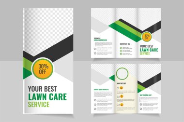 Çim biçme bahçesi ya da bahçe düzenlemesi Tarım Hizmetleri Tasarımı, Çim Bakımı Broşürü Şablonu, Bahçe İşleme ya da Bahçe Katlama Broşürü Tasarımı