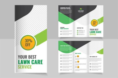 Çim biçme bahçesi ya da bahçe düzenlemesi Tarım Hizmetleri Tasarımı, Çim Bakımı Broşürü Şablonu, Bahçe İşleme ya da Bahçe Katlama Broşürü Tasarımı