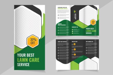  Bahçe Bakımı Broşür Şablonu, Bahçe Düzenleme veya Bahçe Katlama Broşürü Tasarımı, Çim biçme Bahçesi veya Tarım Hizmetleri Tasarımı