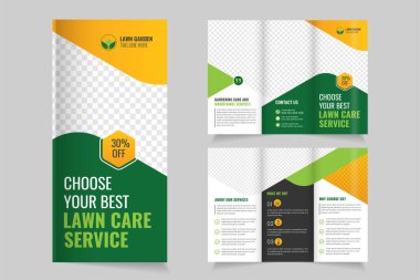  Bahçe Bakımı Broşür Şablonu, Bahçe Düzenleme veya Bahçe Katlama Broşürü Tasarımı, Çim biçme Bahçesi veya Tarım Hizmetleri Tasarımı