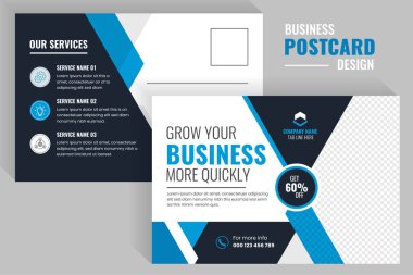 Mavi renkli profesyonel işletme şirketi. Doğrudan posta kartı tasarımı.
