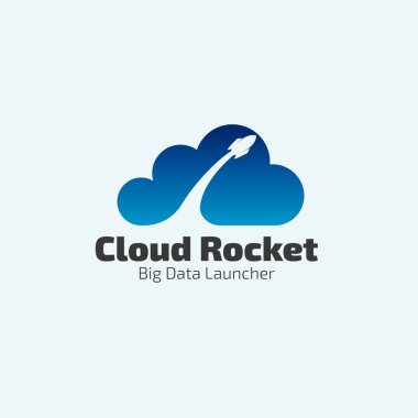 Bulut Roket Logosu Tasarımı. Resim bulutu ve roket dijital şablon teknolojisi veya yazılım şirketinin simgesi olarak gösterilir