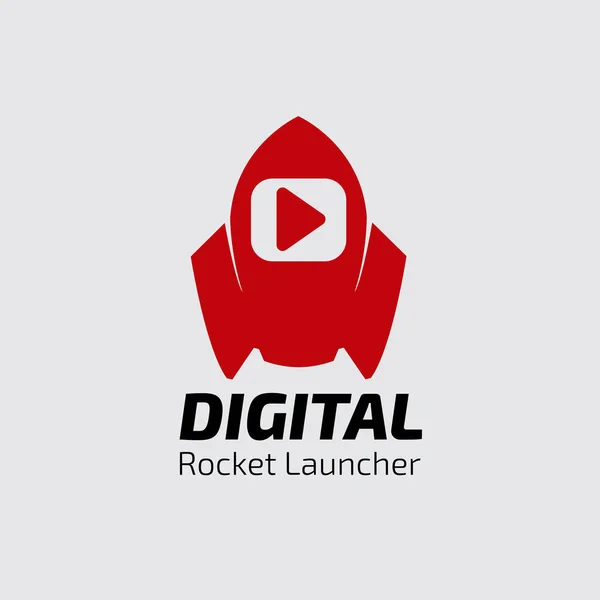 デジタルロケットランチャーのロゴ ロケットフラットベクトルテンプレート — ストックベクタ